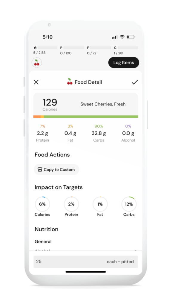 Viewing a food's details in MacroFactor