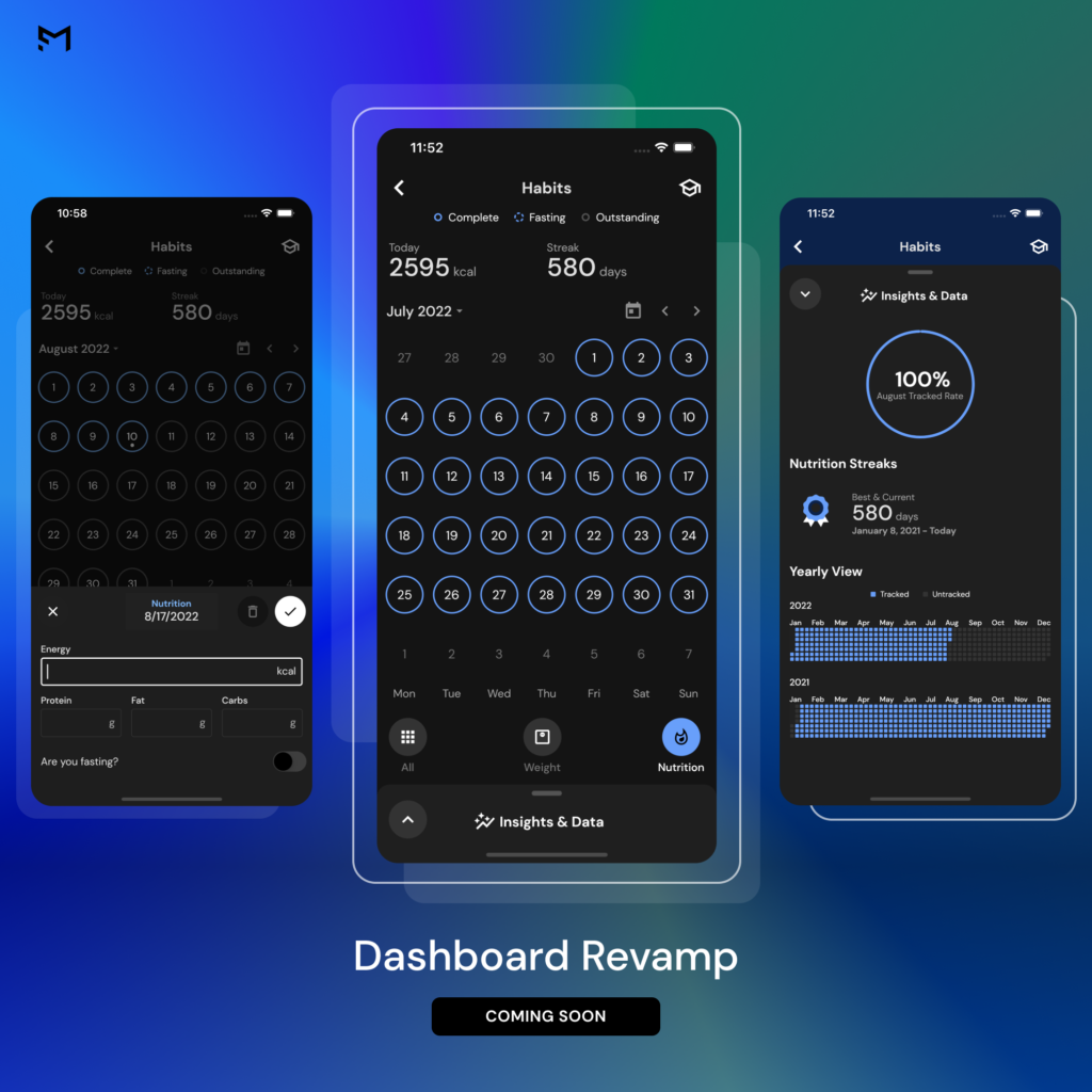 Sneak peek of new Habits page in MacroFactor's Dashboard revamp
