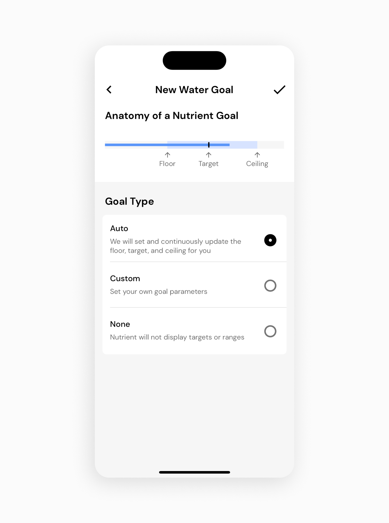 Example of a water goal in MacroFactor's micronutrient feature set