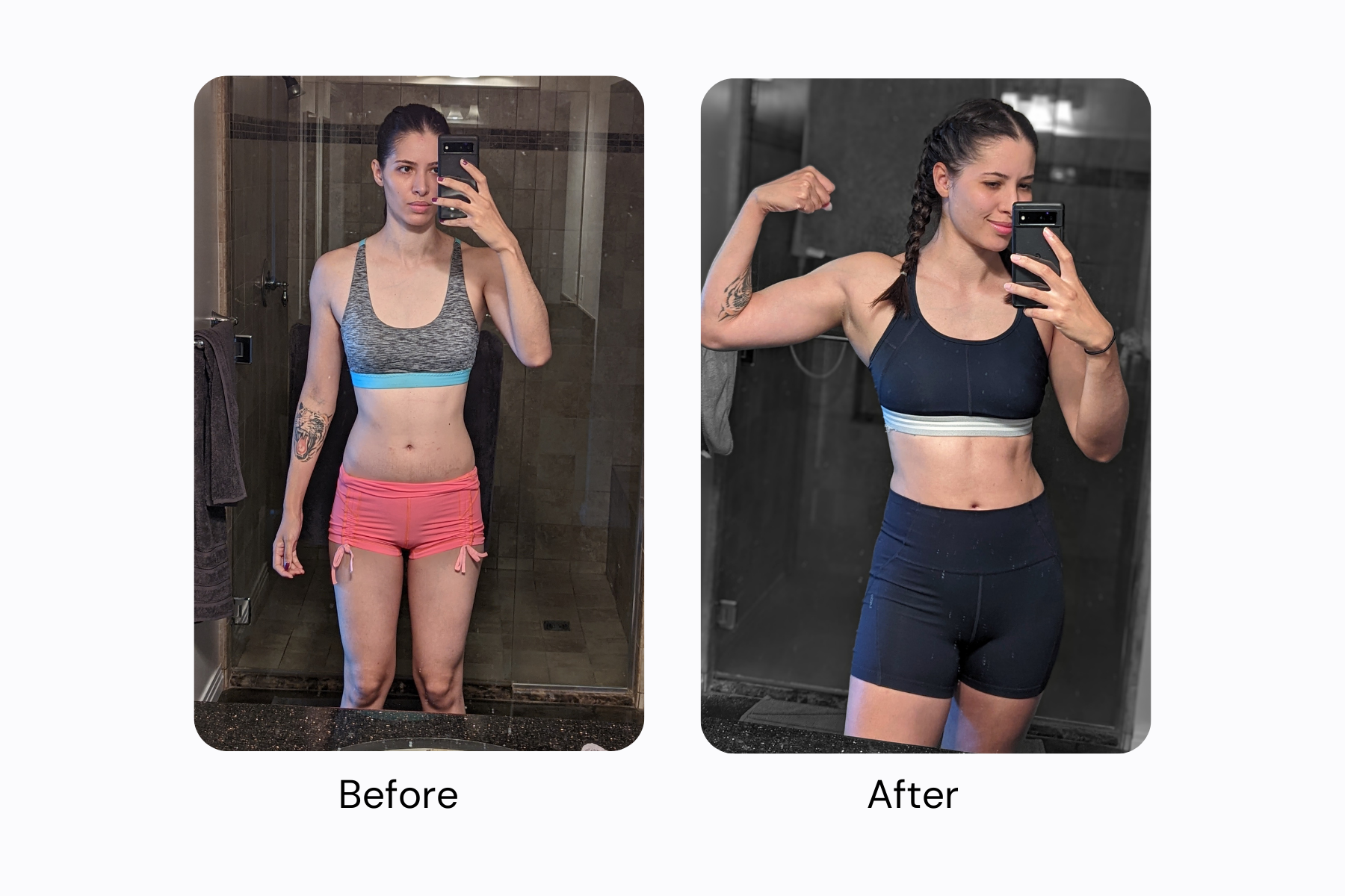 Bárbara Martins before and after using MacroFactor to build muscle and gain weight