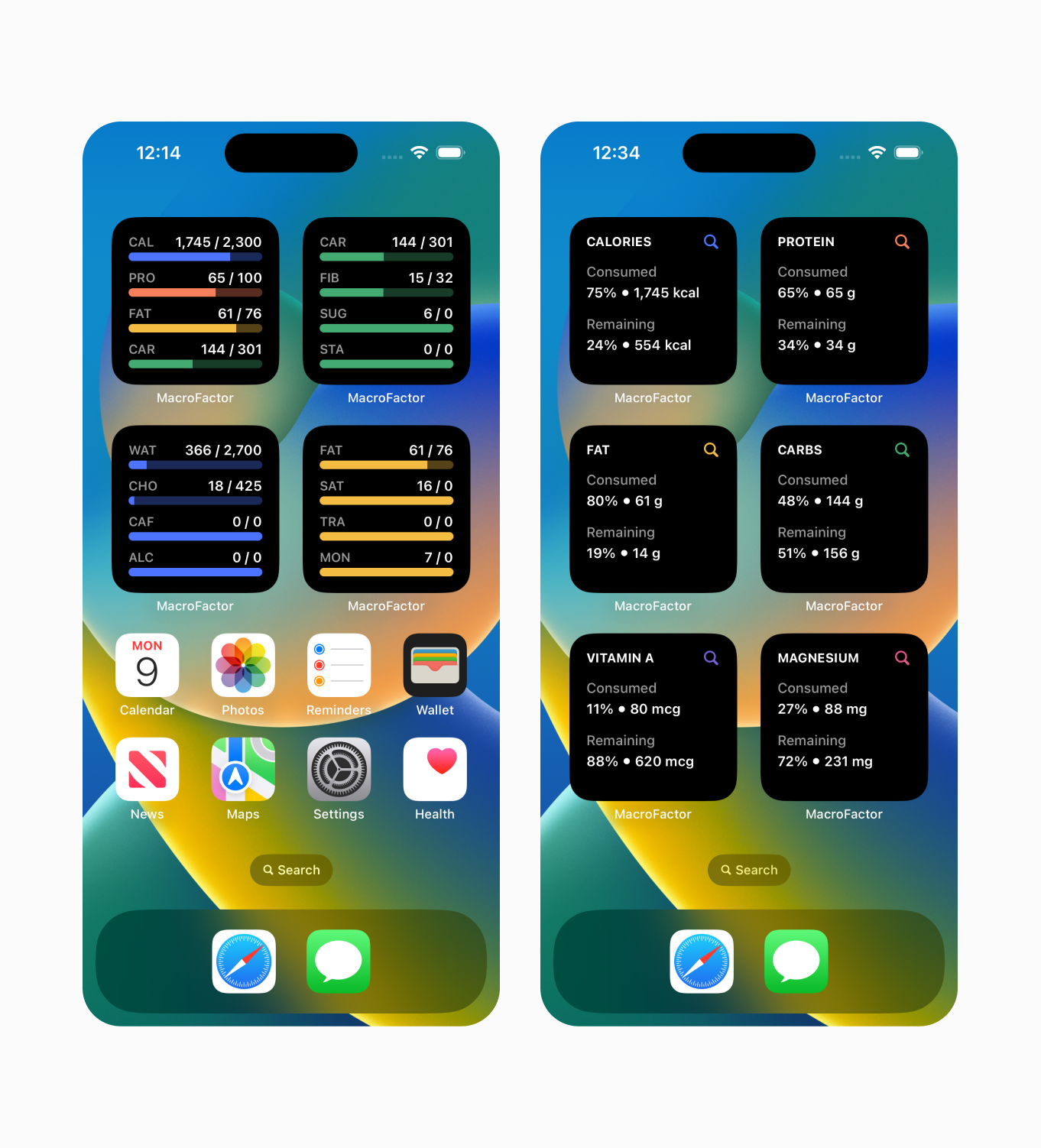 On iOS, you can configure any nutrient on display by long-pressing on the widget and choosing the parameter to edit.