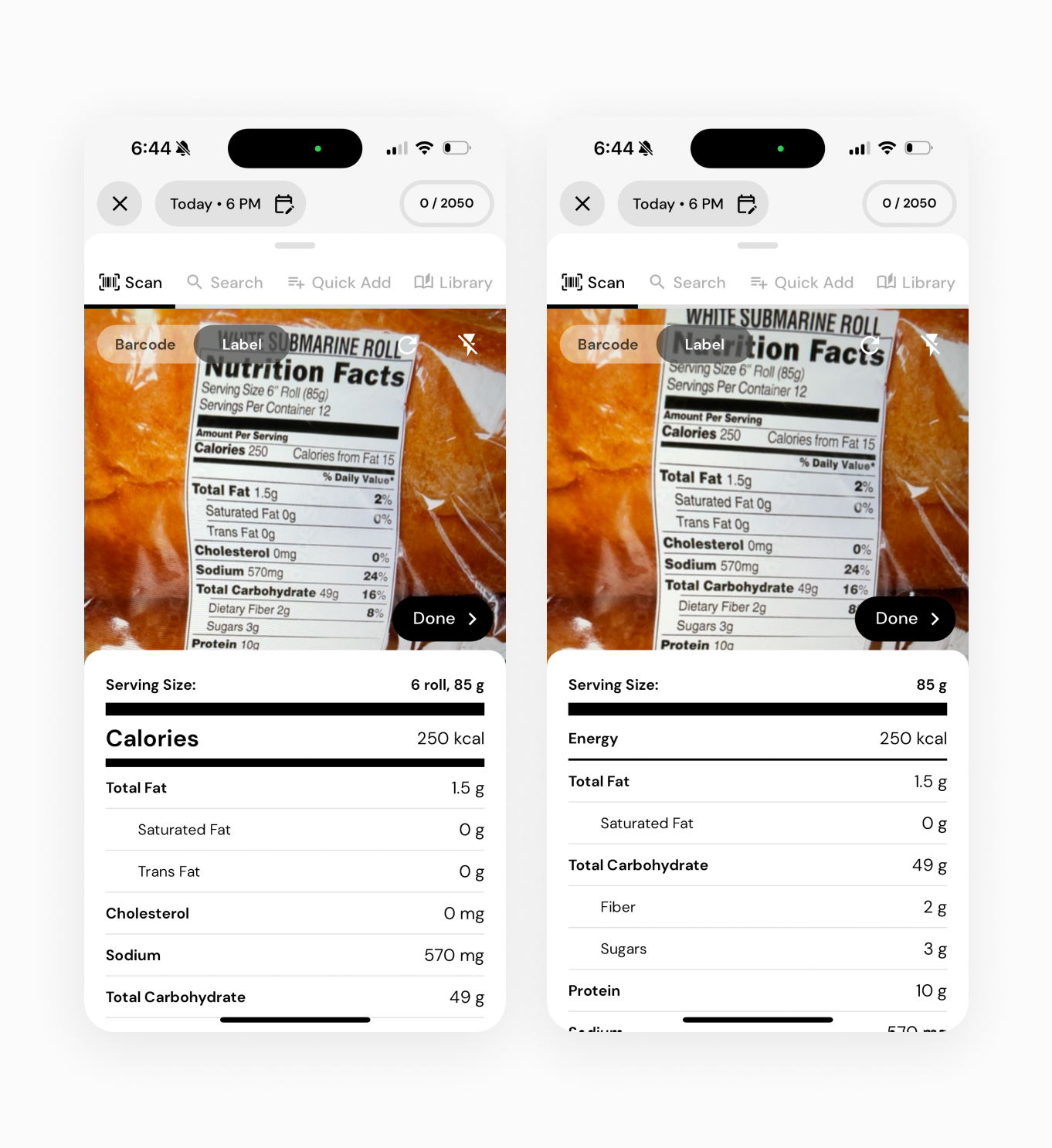 Label scanner support for US and international nutrition labels