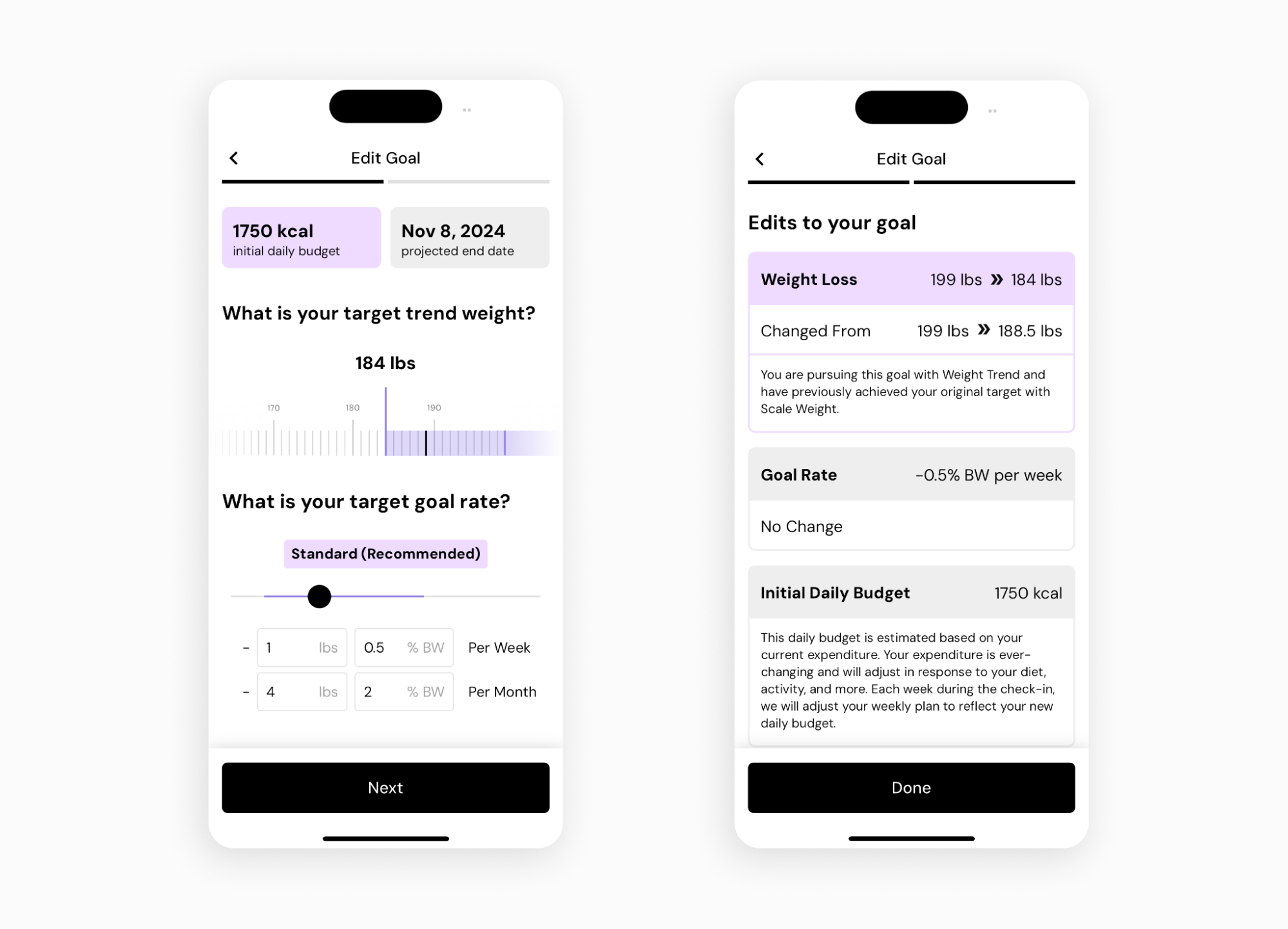 Editing goals in MacroFactor – Adapt your goal to your changing needs over time