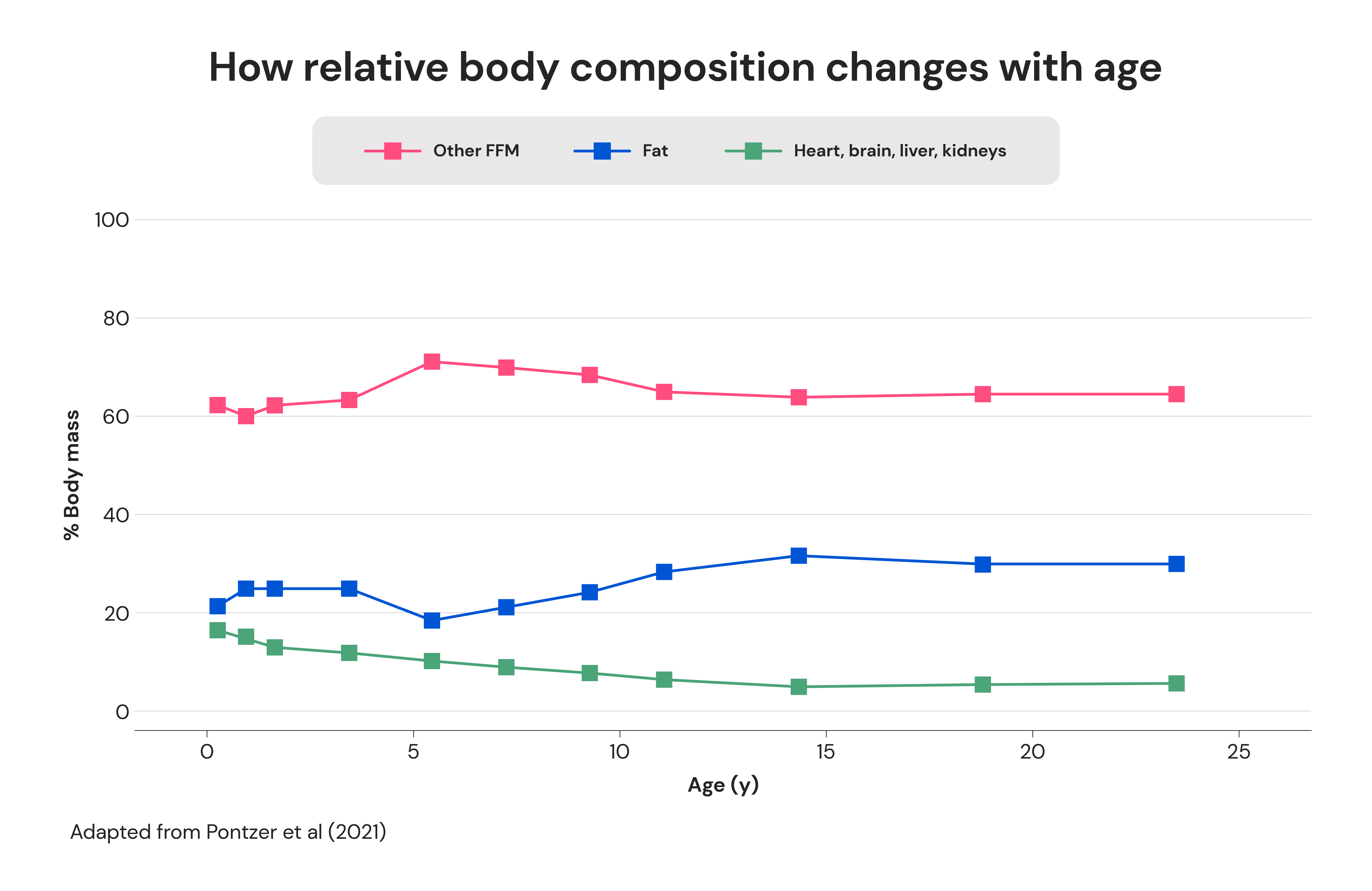 How relative body composition changes with age