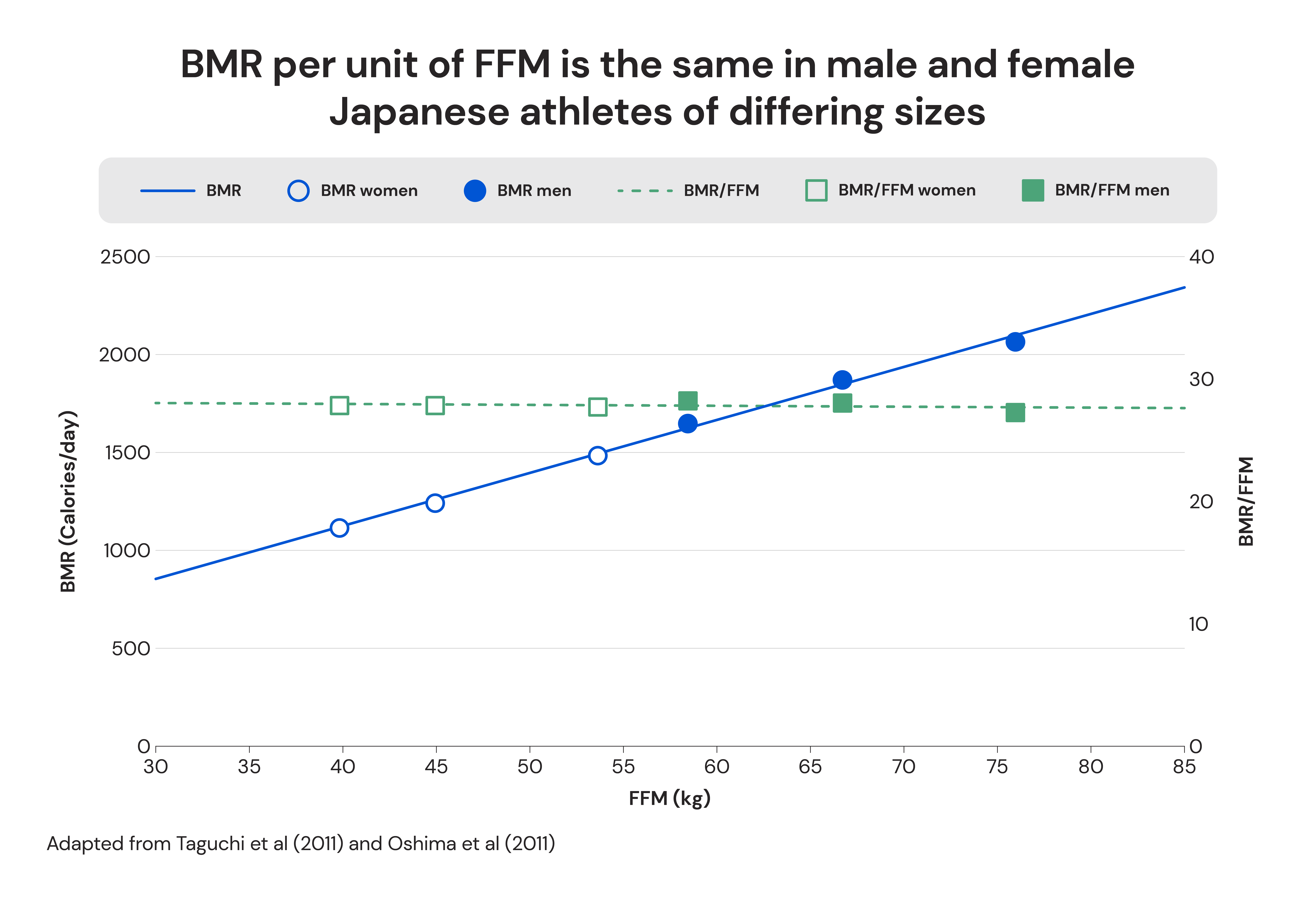 BMR per unit of FFM is the same in male and female Japanese athletes of differing sizes