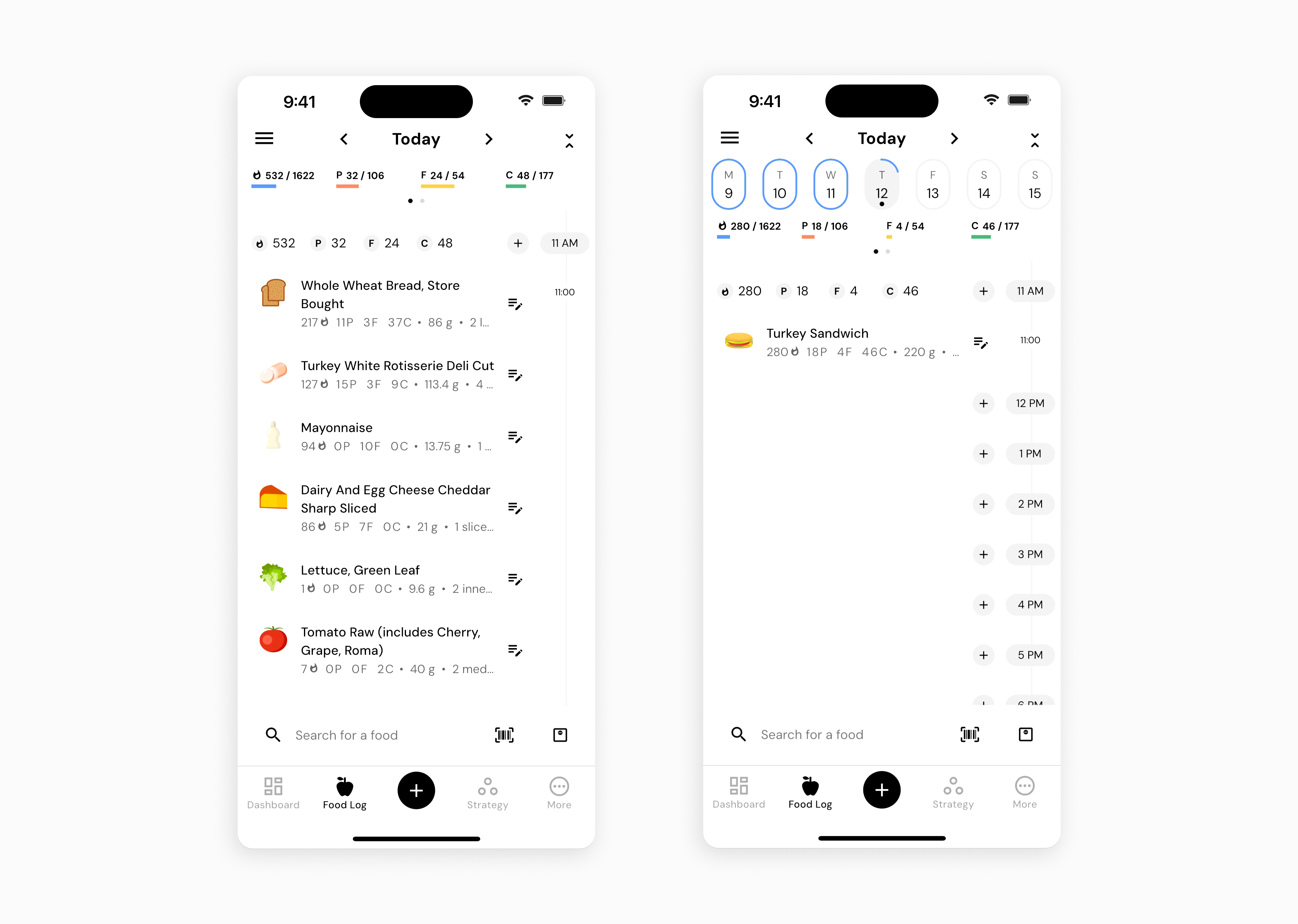 Examples of different details for logging a turkey sandwich