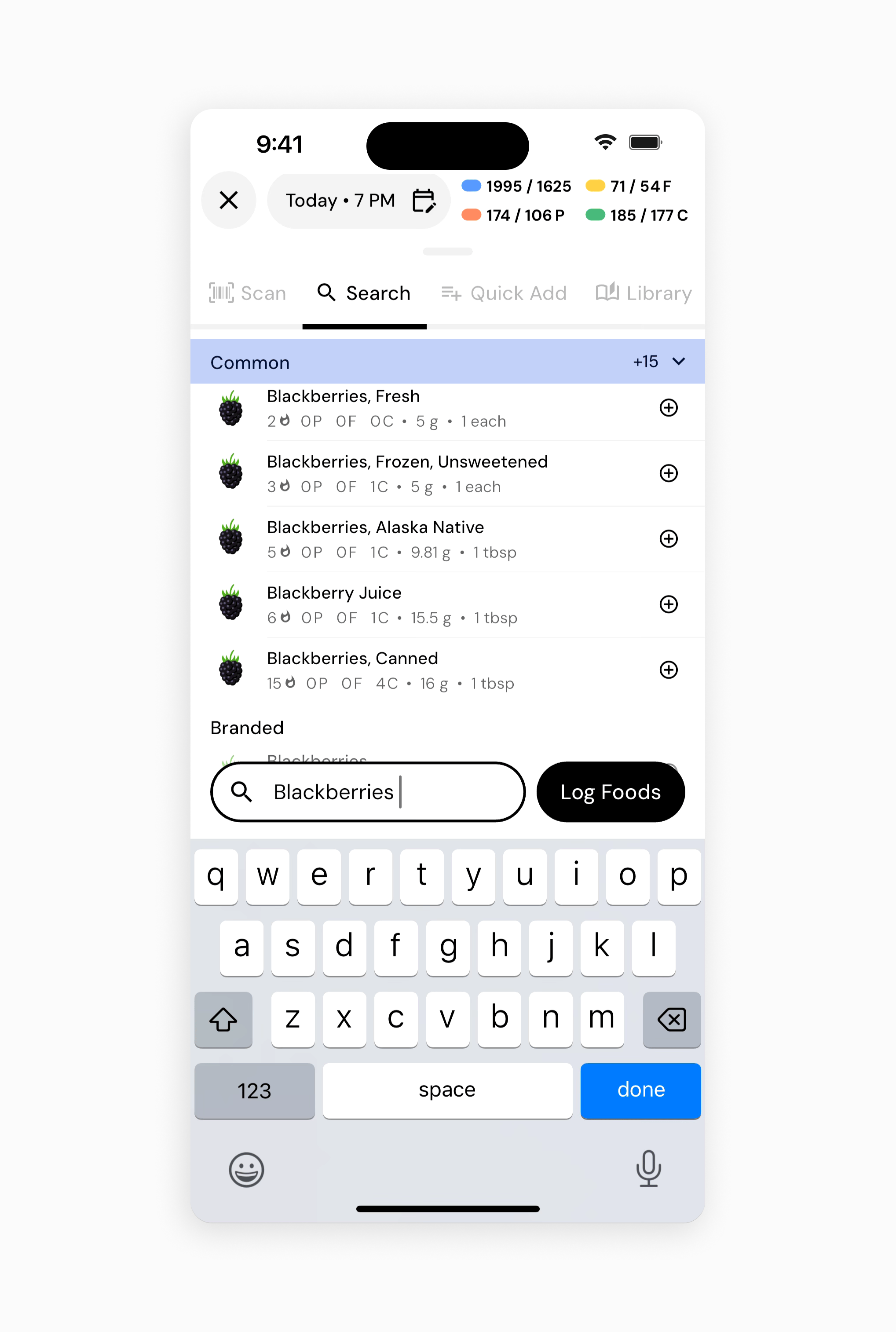 Example of searching using common foods in MacroFactor