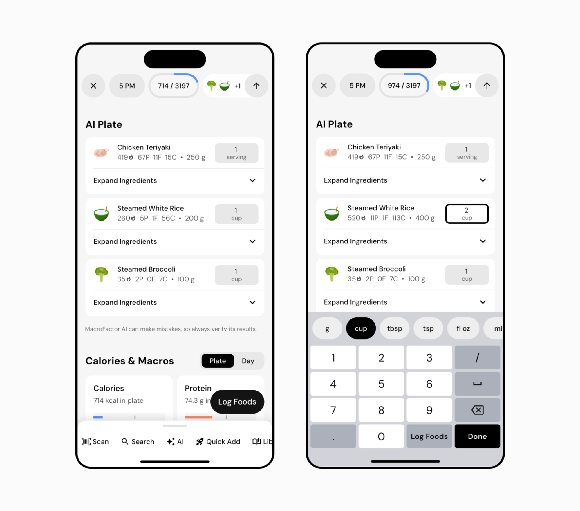 MacroFactor AI editing interface