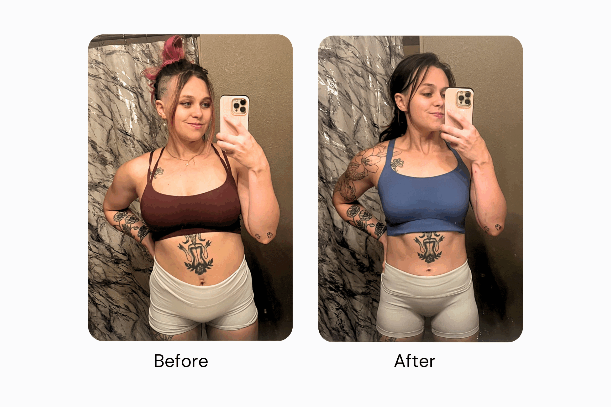 Hannah before and after, front view.