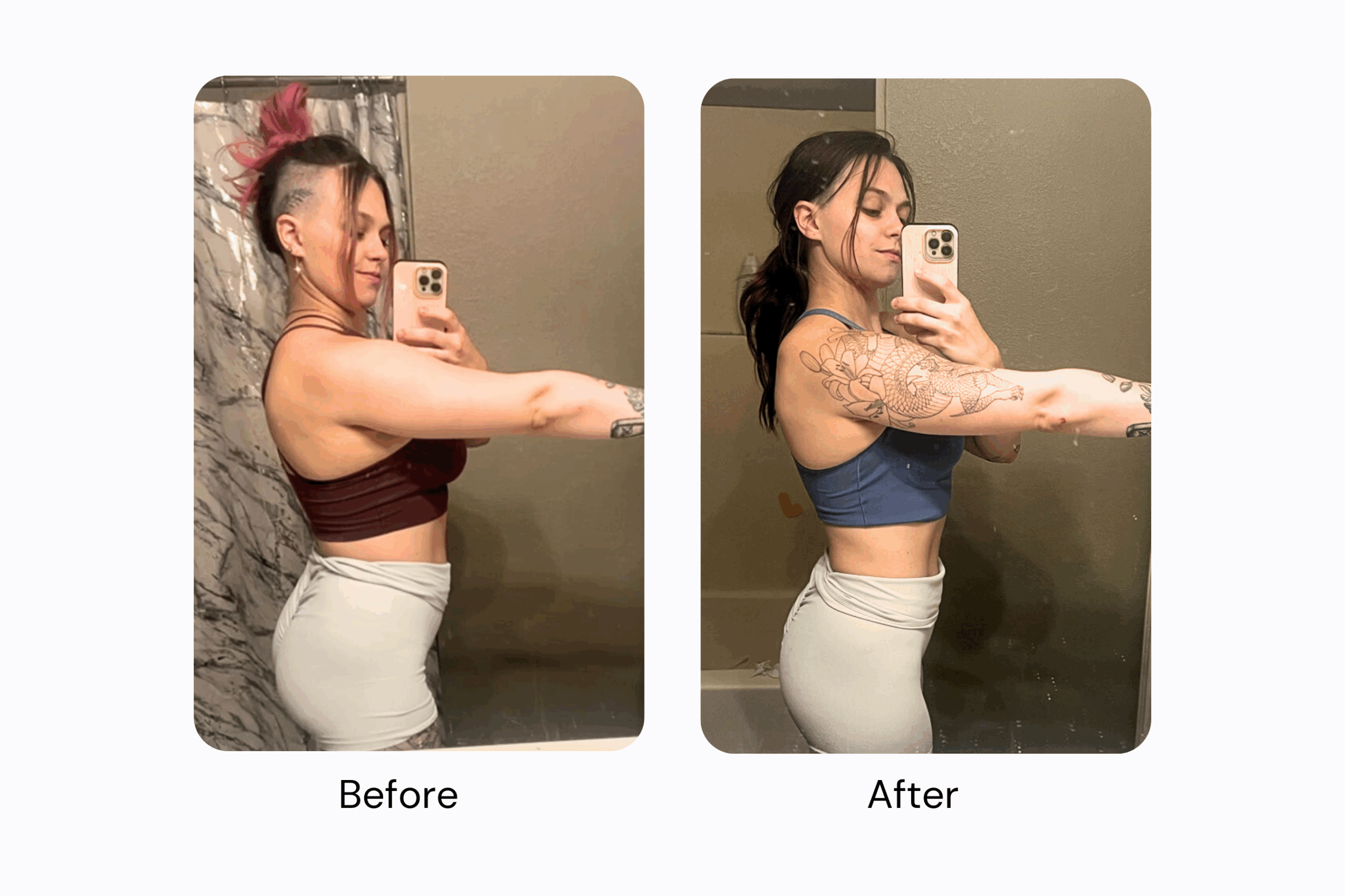 Hannah before and after, side view.